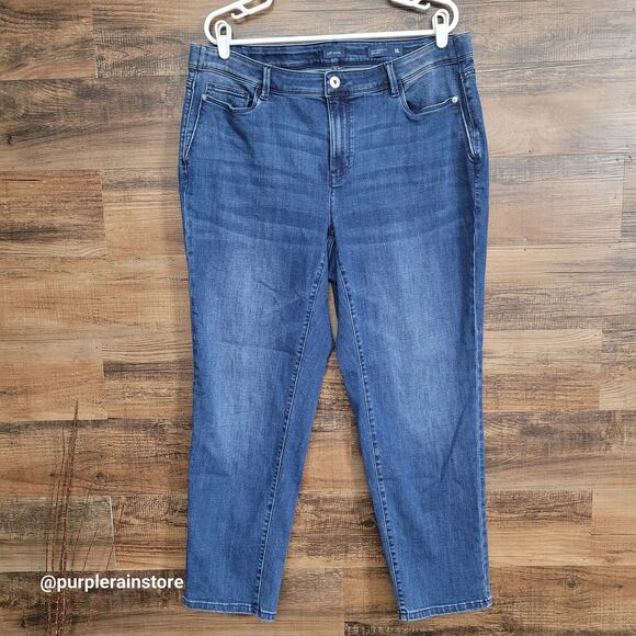 J Jill Authentic Fit Jeans 18 Slim Ankle High Rise Medium Dark Wash Denim - Picture 1 of 11
